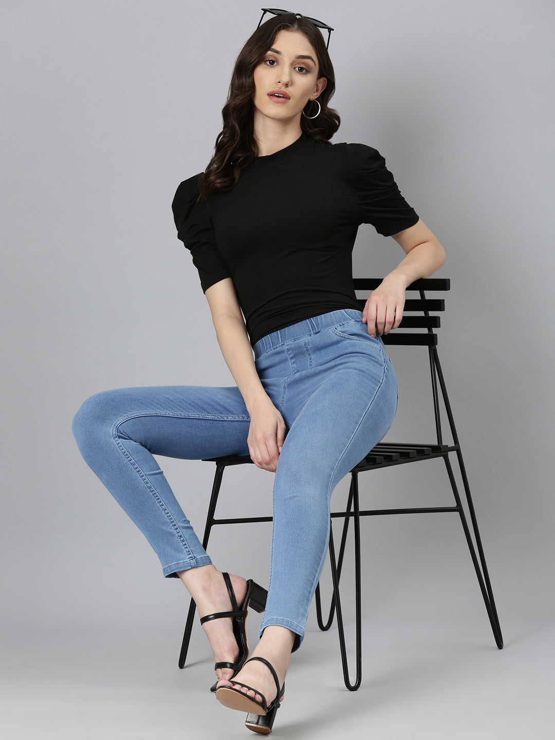 Women Blue Solid Skinny Fit Denim Jeans