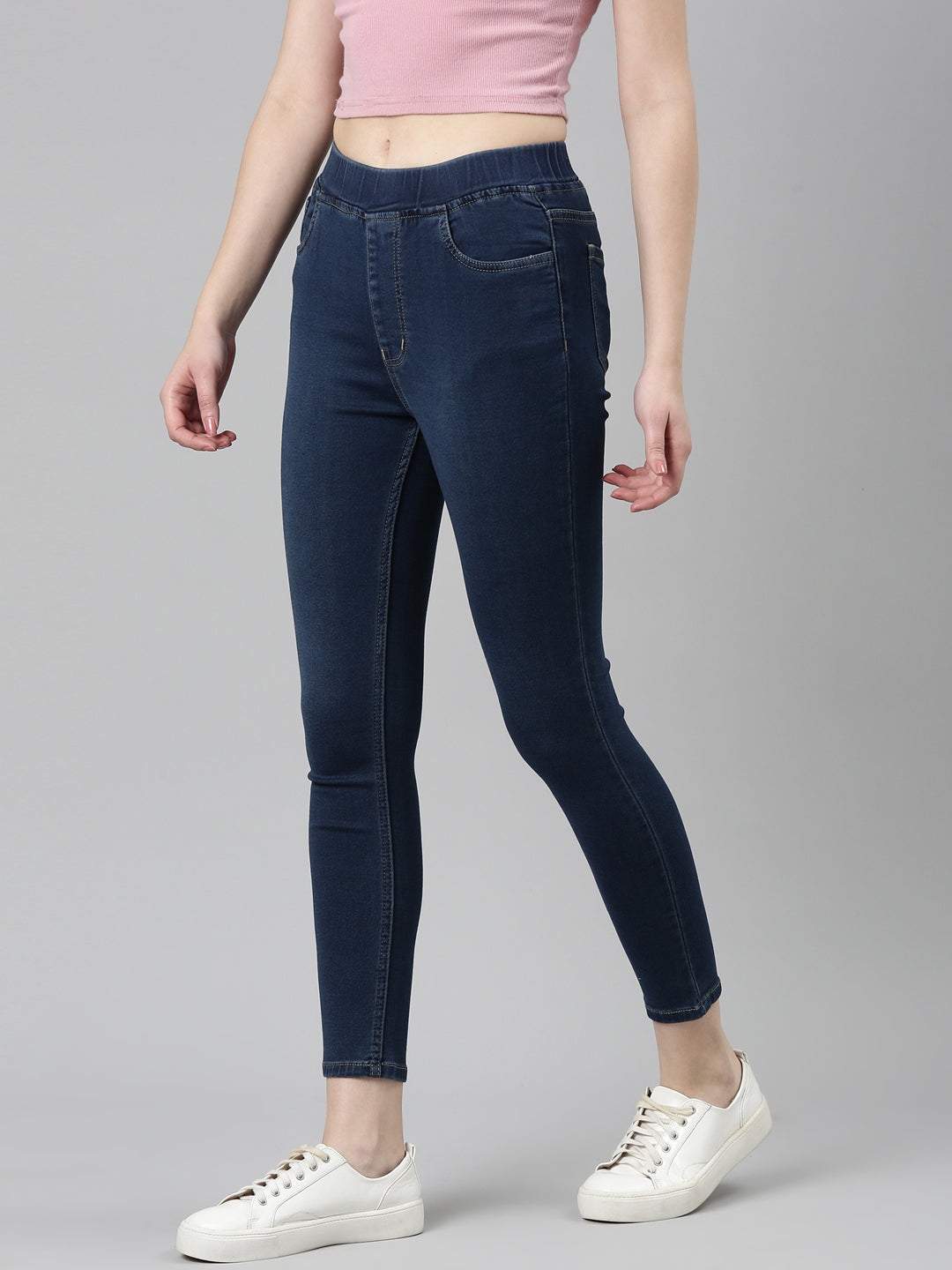 Women Blue Solid Skinny Fit Denim Jeans