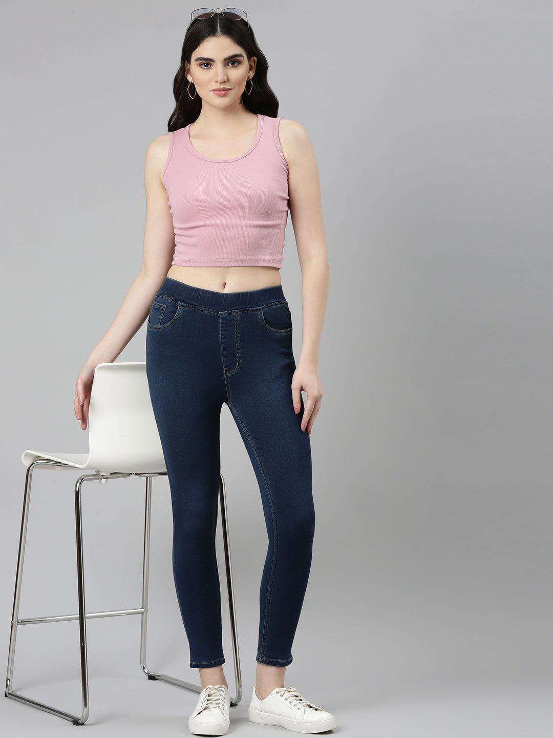 Women Blue Solid Skinny Fit Denim Jeans