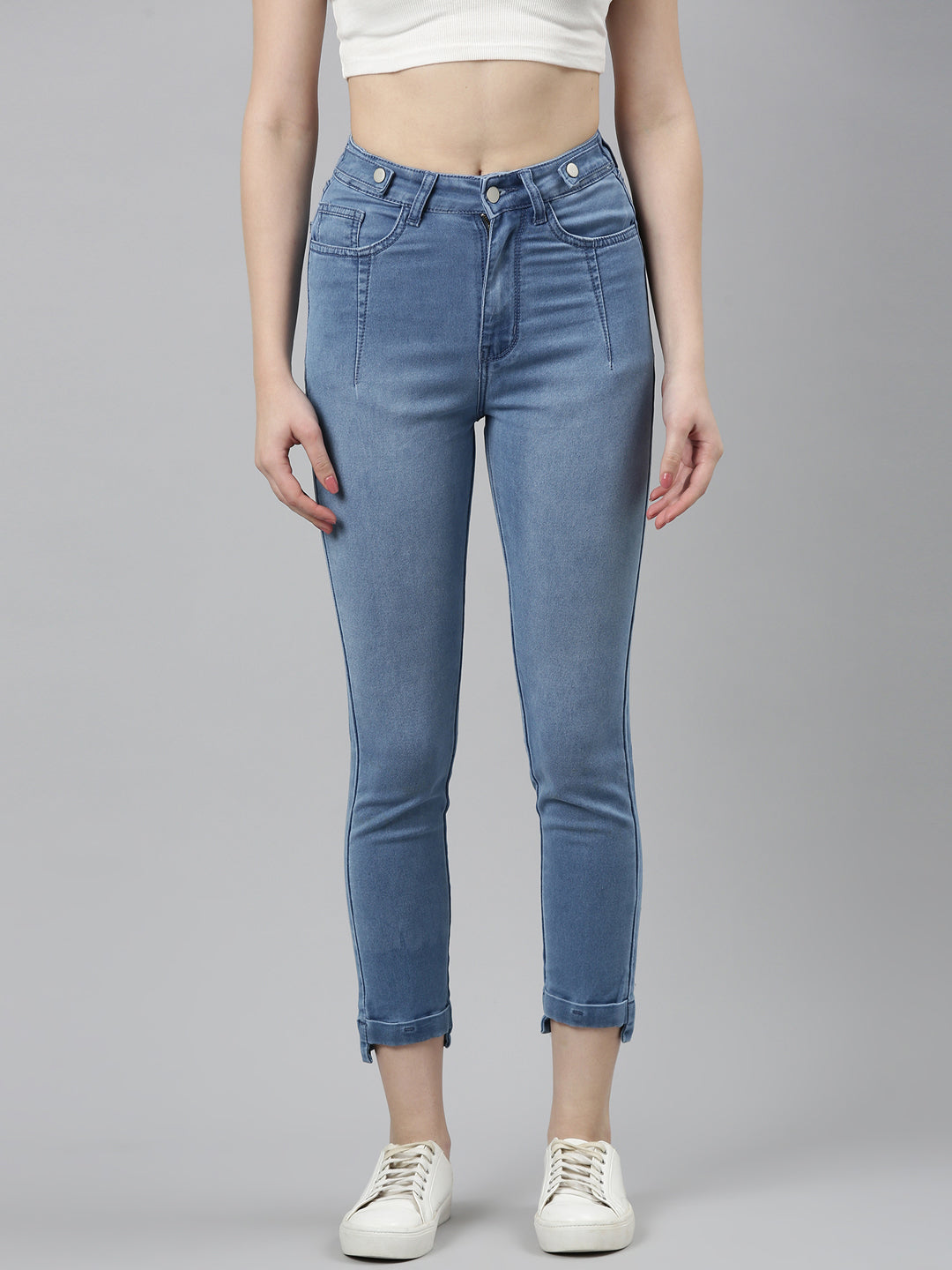 Women Blue Solid Slim Fit Denim Jeans