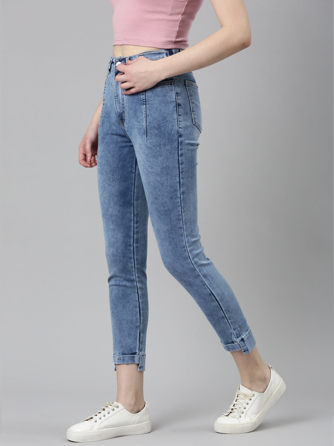 Women Blue Solid Slim Fit Denim Jeans