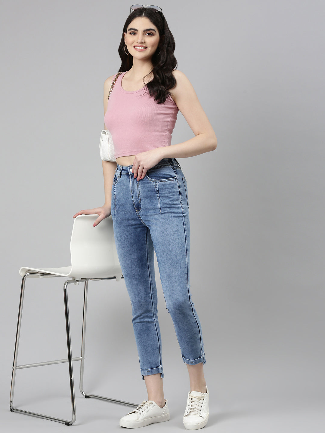 Women Blue Solid Slim Fit Denim Jeans