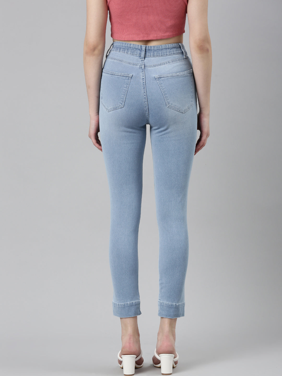 Women Blue Solid Mom Fit Denim Jeans