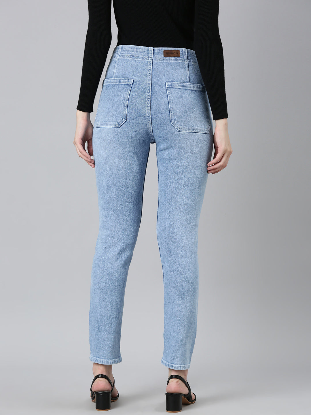 Women Blue Solid Regular Fit Denim Jeans