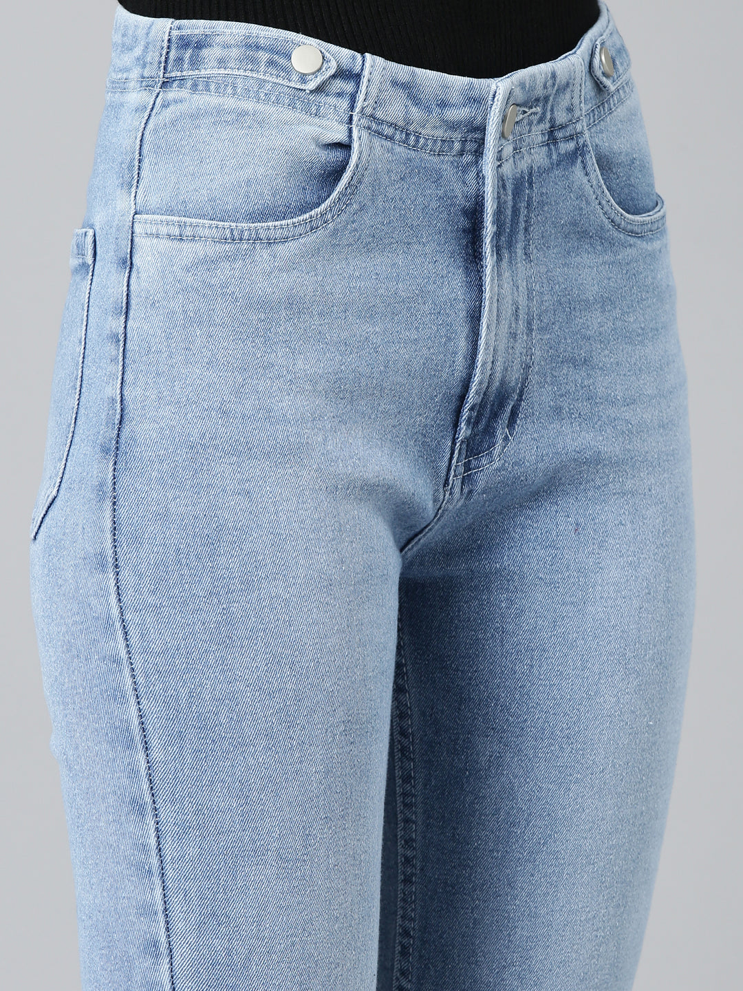 Women Blue Solid Regular Fit Denim Jeans