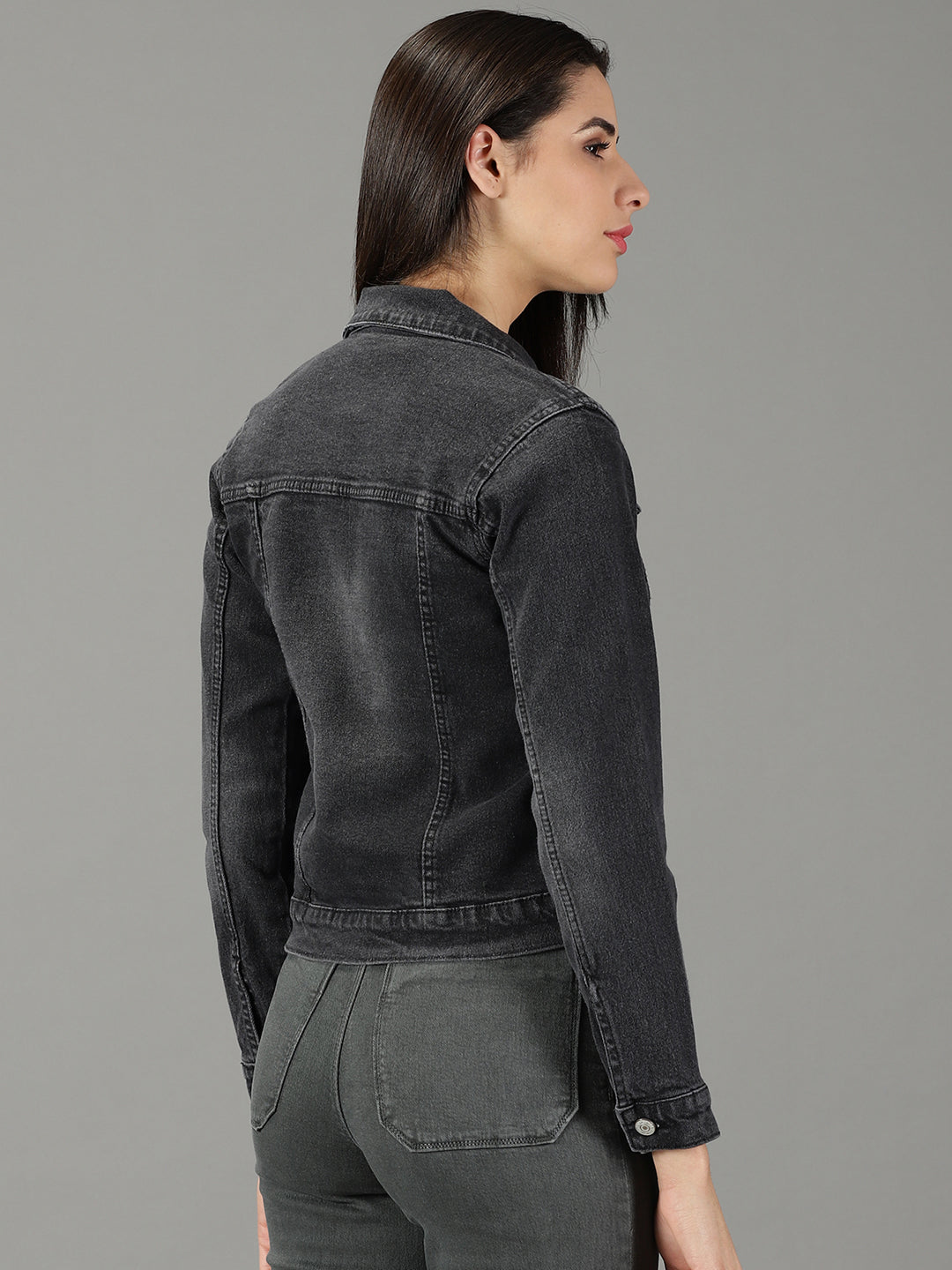 Women's Grey Washed Crop Denim Jacket