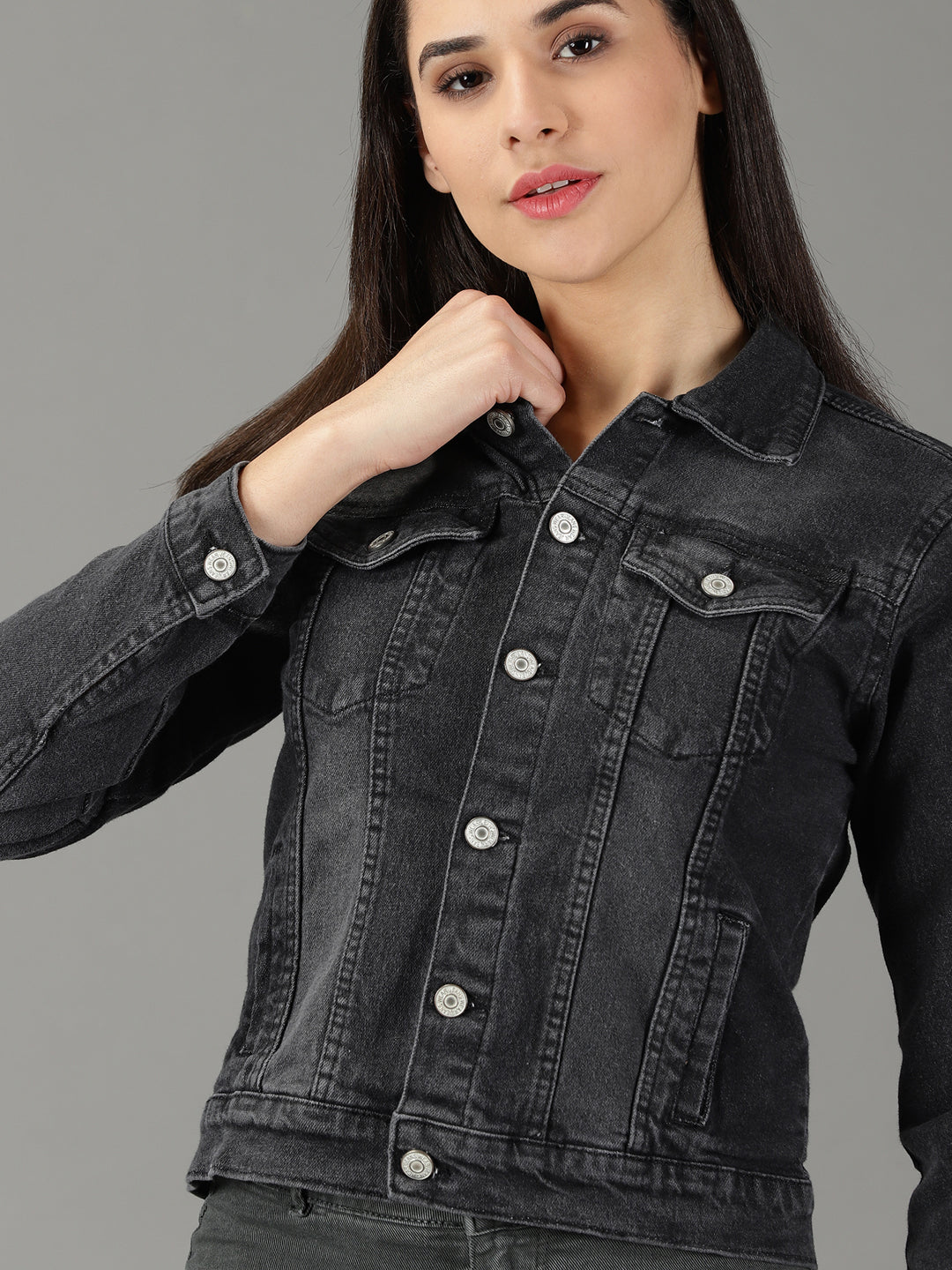 Women's Grey Washed Crop Denim Jacket