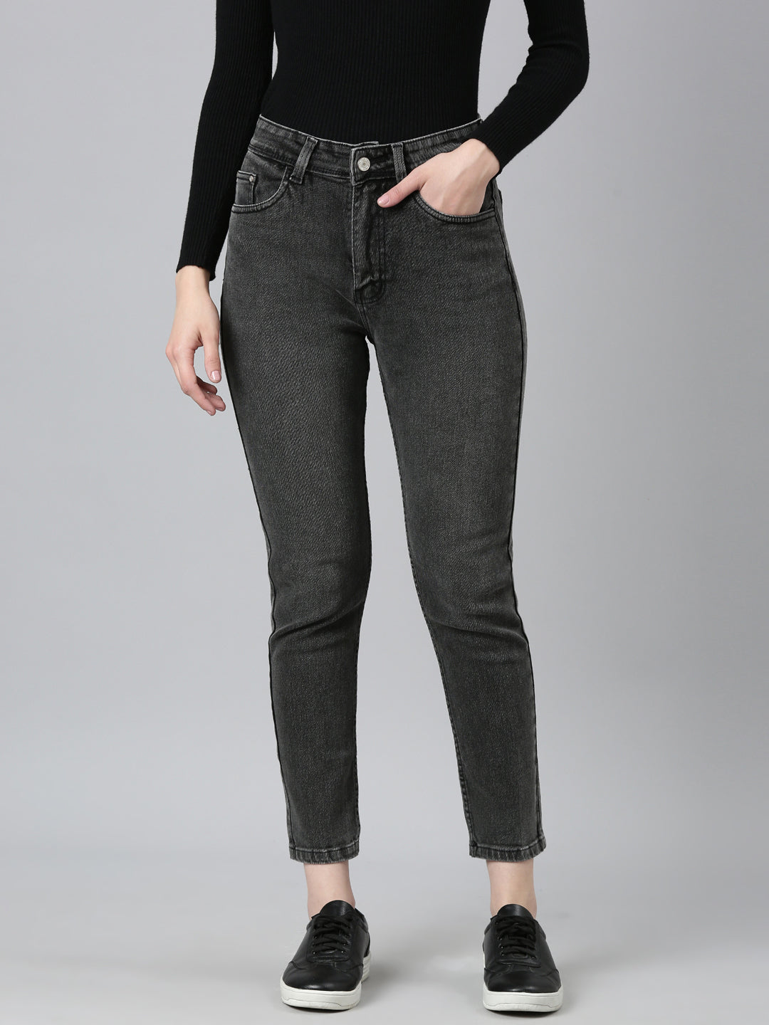 Women Grey Solid Slim Fit Denim Jeans