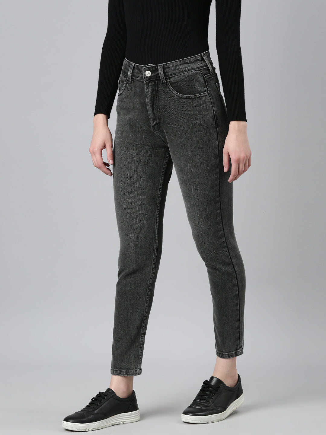 Women Grey Solid Slim Fit Denim Jeans