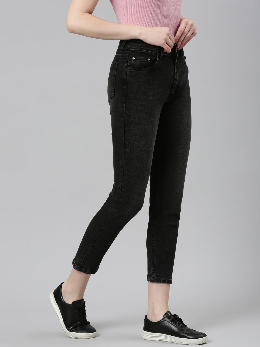 Women Grey Solid Regular Fit Denim Jeans