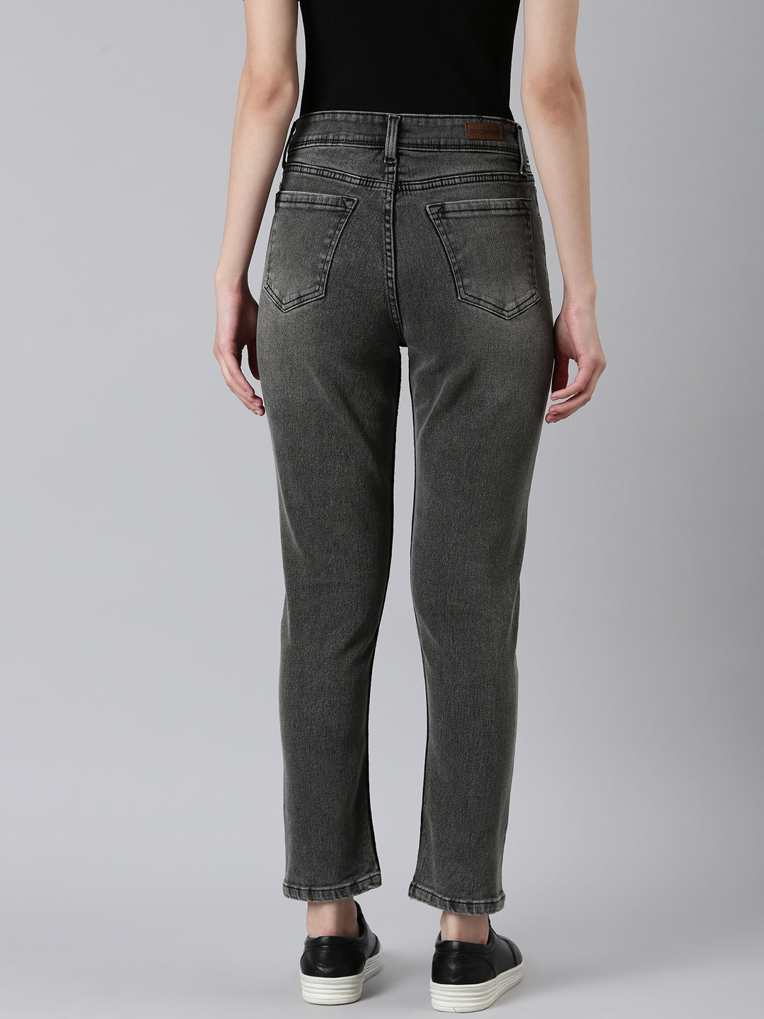 Women Grey Solid Regular Fit Denim Jeans