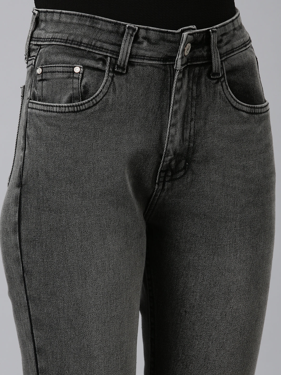 Women Grey Solid Regular Fit Denim Jeans