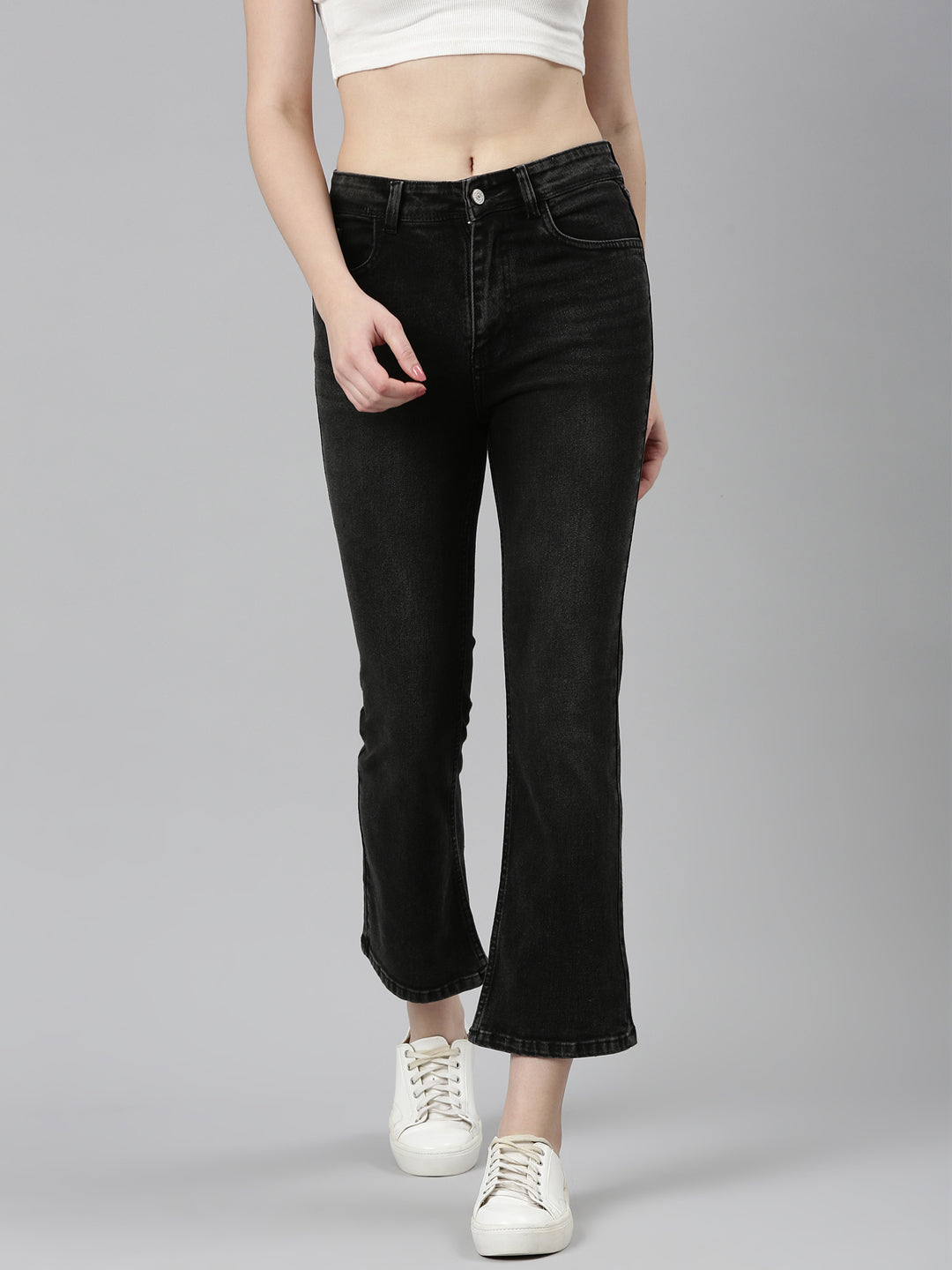 Women Grey Solid Bootcut Denim Jeans