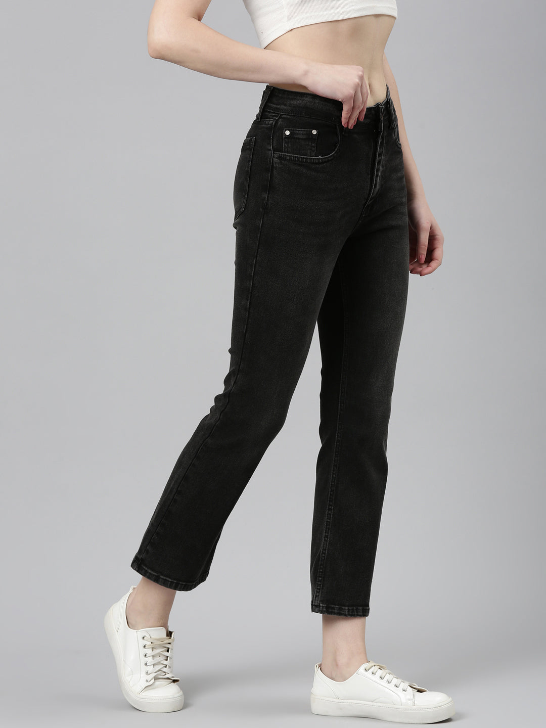 Women Grey Solid Bootcut Denim Jeans