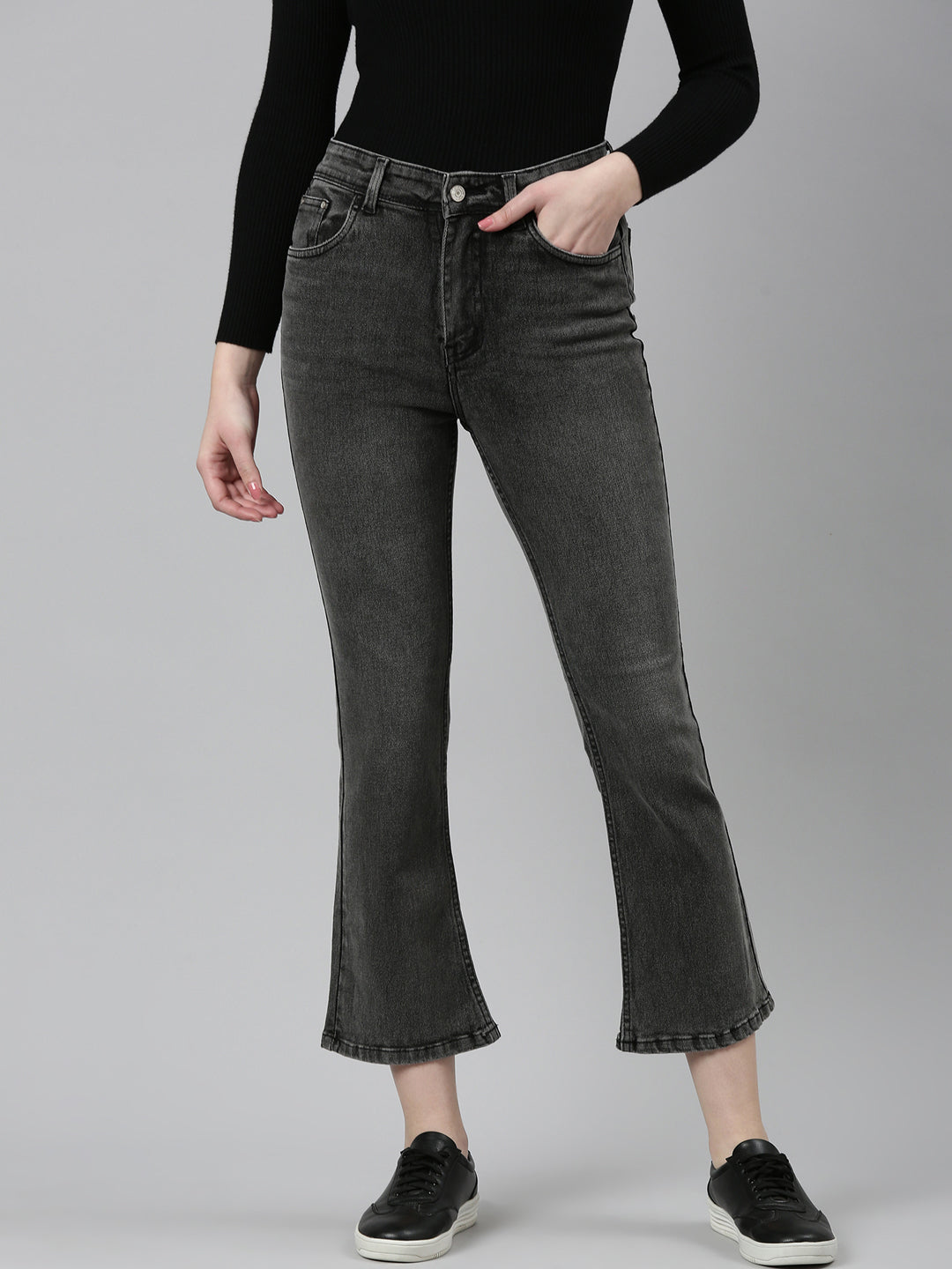 Women Grey Solid Bootcut Denim Jeans