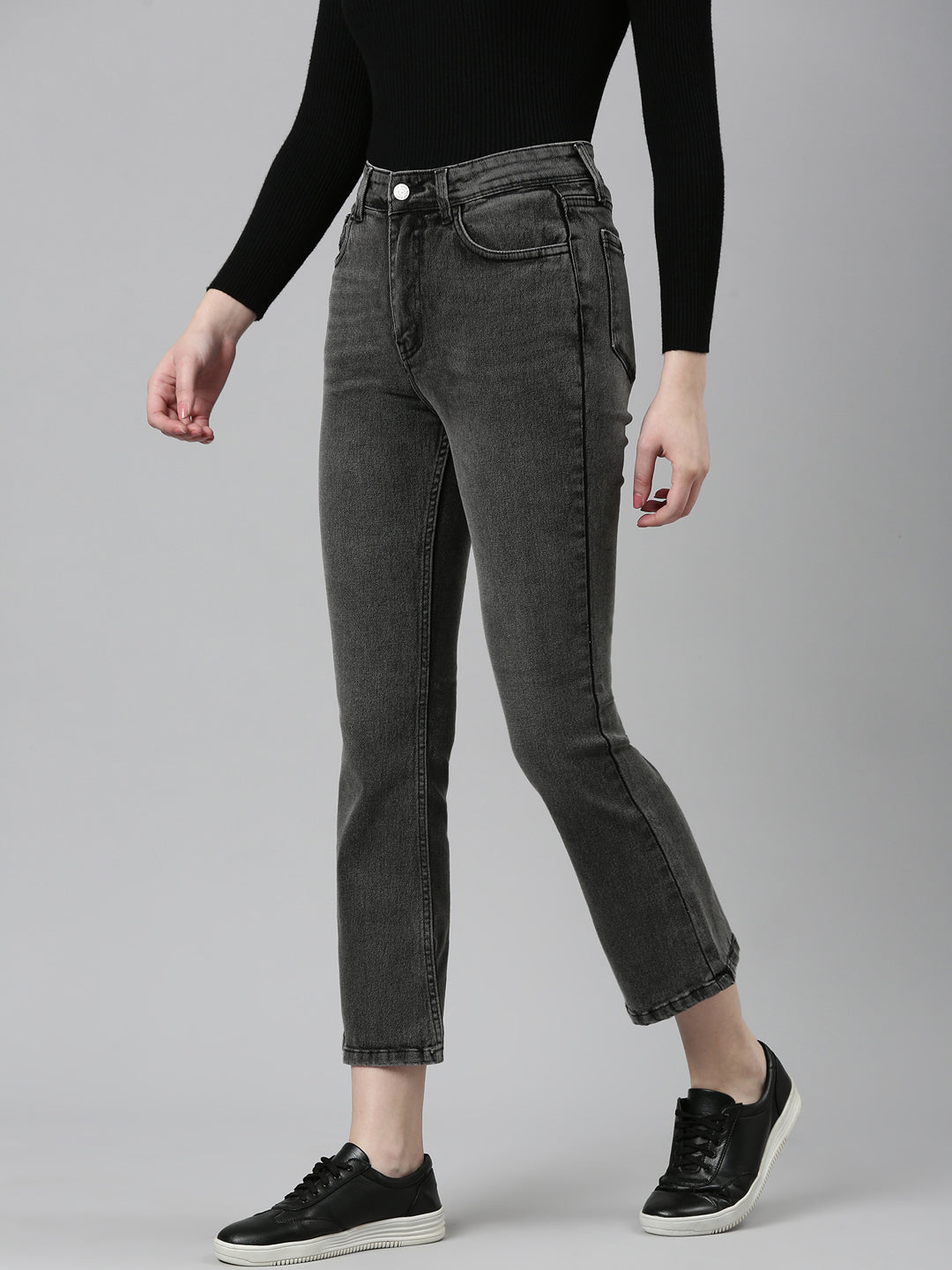 Women Grey Solid Bootcut Denim Jeans