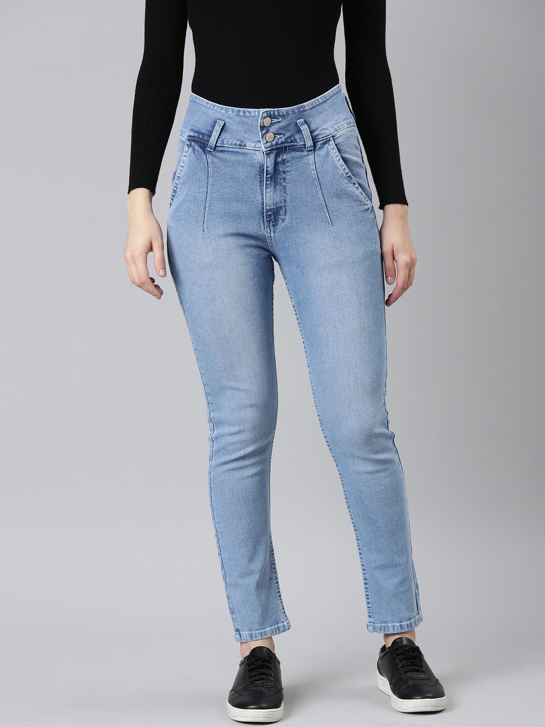 Women Blue Solid Slim Fit Denim Jeans