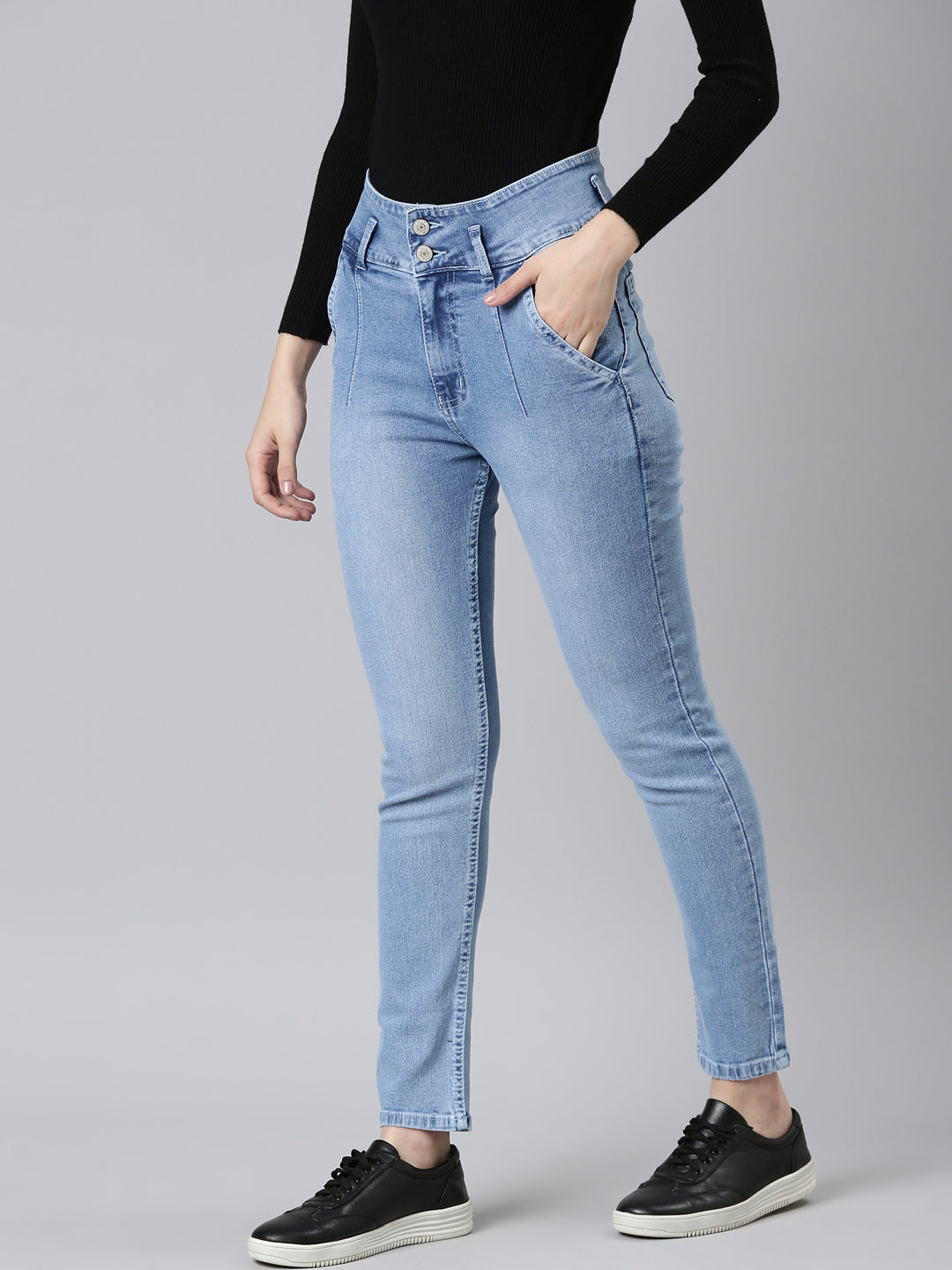 Women Blue Solid Slim Fit Denim Jeans