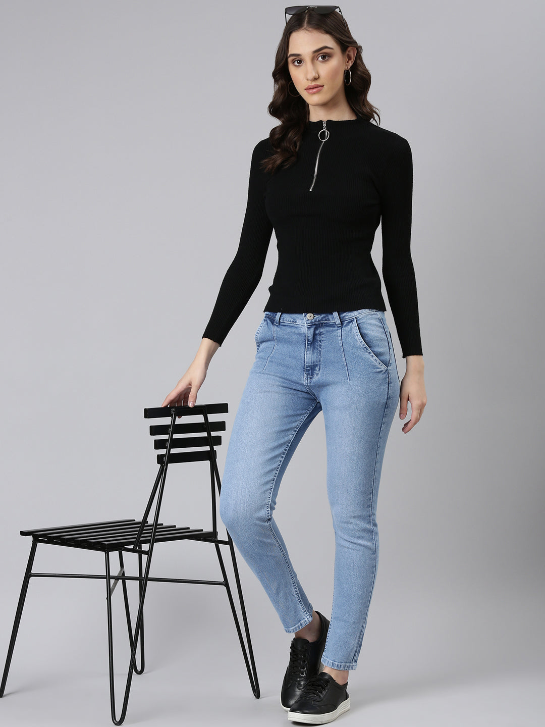 Women Blue Solid Slim Fit Denim Jeans