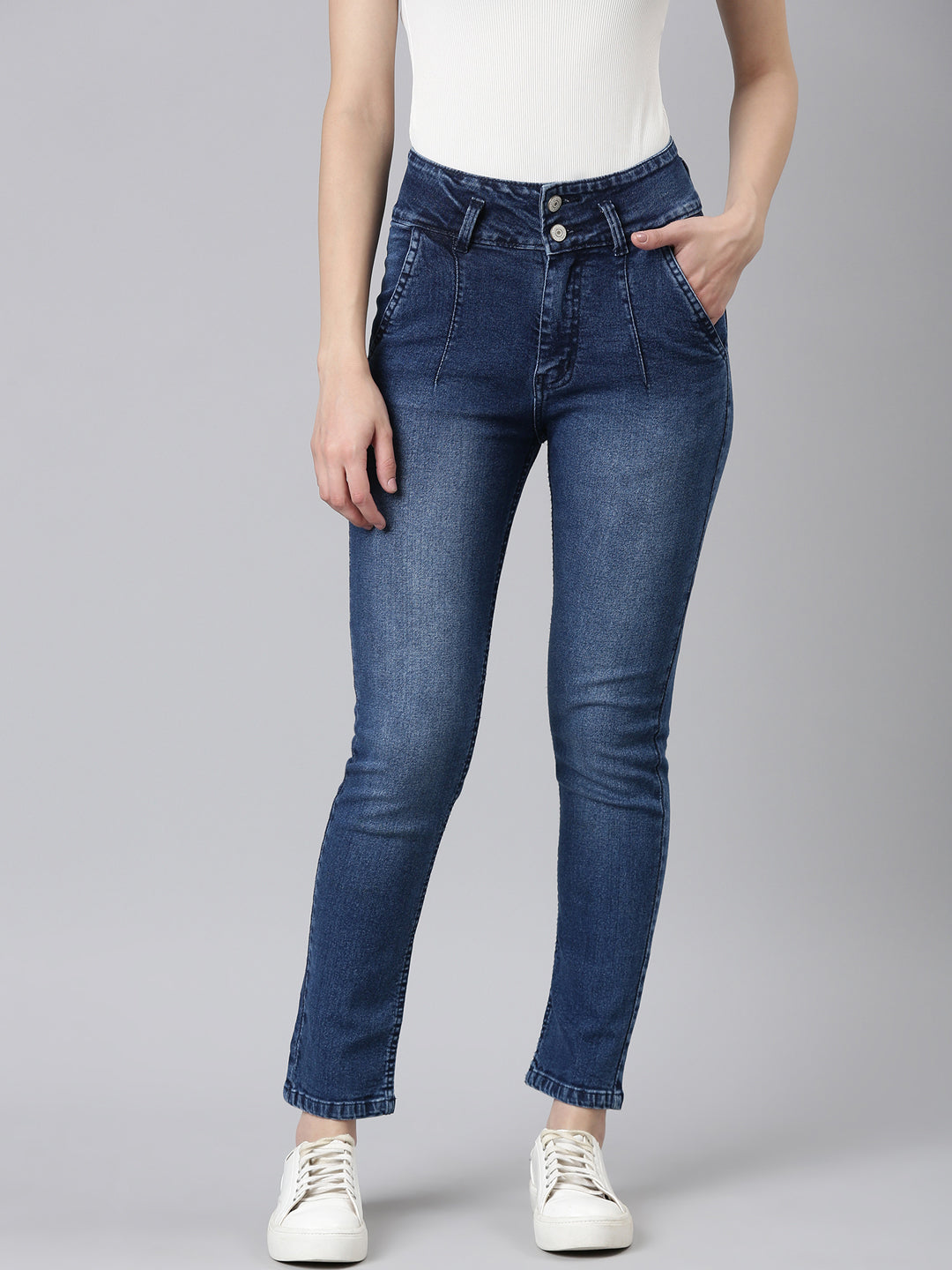 Women Blue Solid Slim Fit Denim Jeans