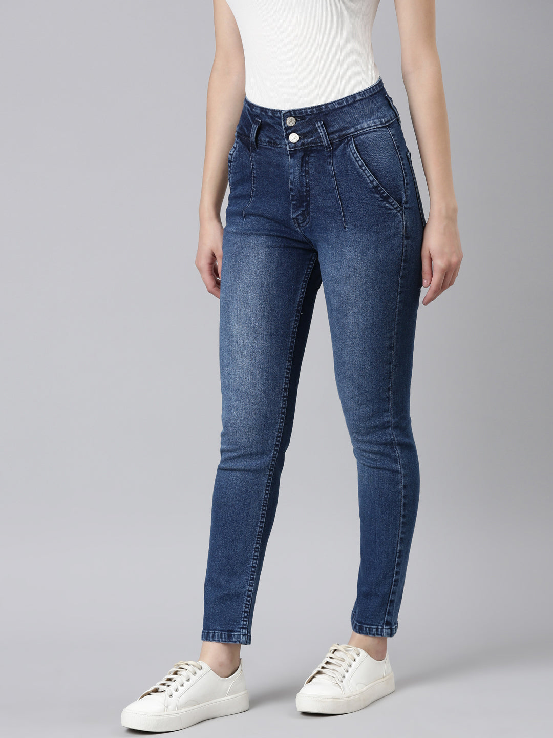 Women Blue Solid Slim Fit Denim Jeans