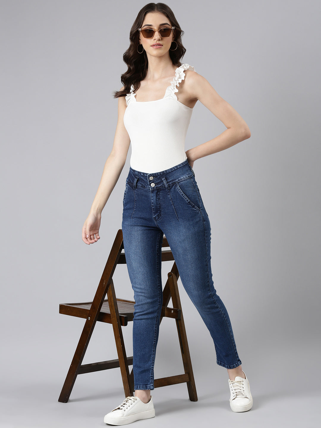 Women Blue Solid Slim Fit Denim Jeans