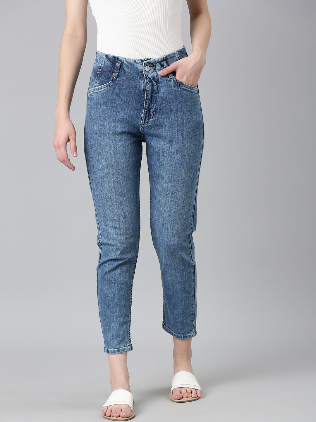 Women Blue Solid Slim Fit Denim Jeans