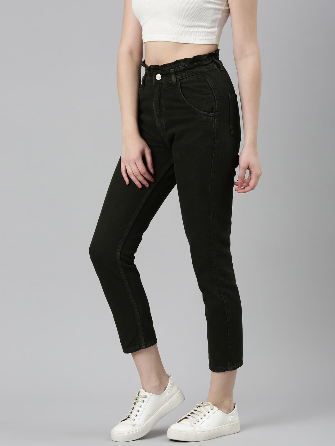 Women Olive Solid Regular Fit Denim Jeans