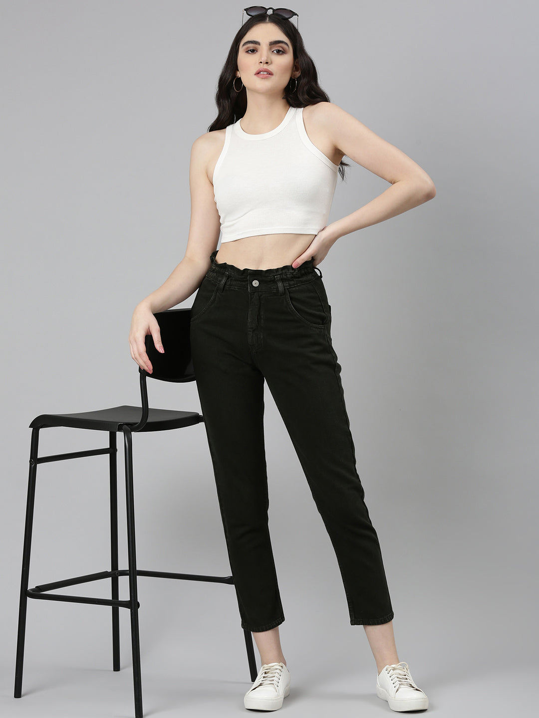 Women Olive Solid Regular Fit Denim Jeans