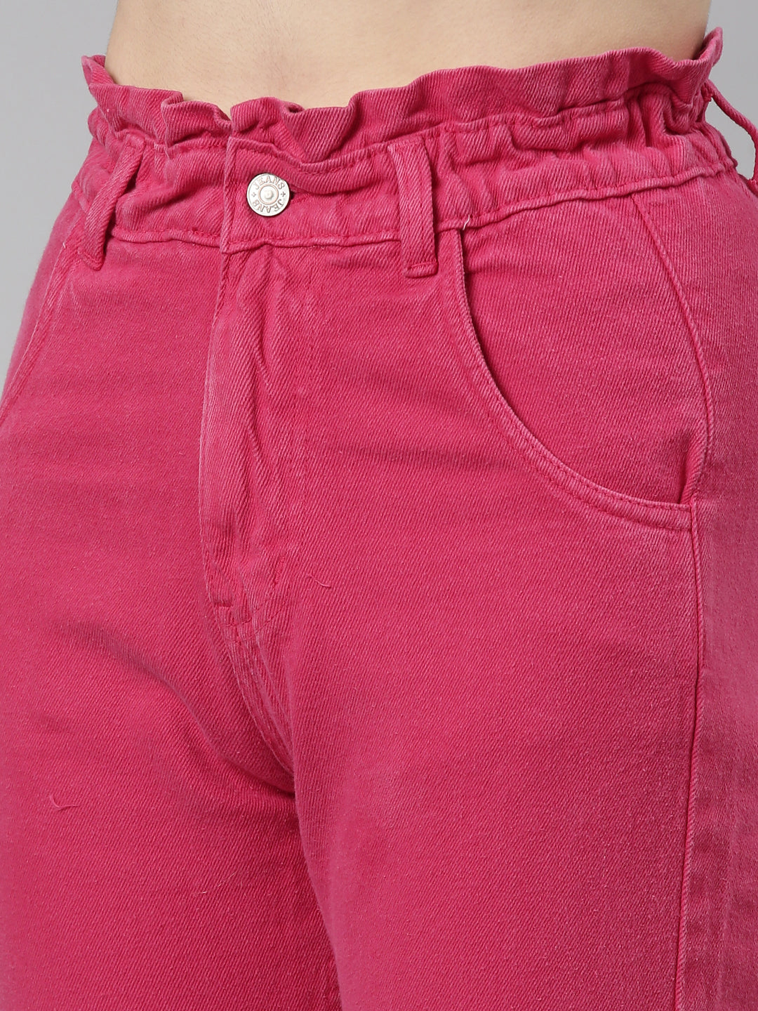 Women Fuchsia Solid Regular Fit Denim Jeans