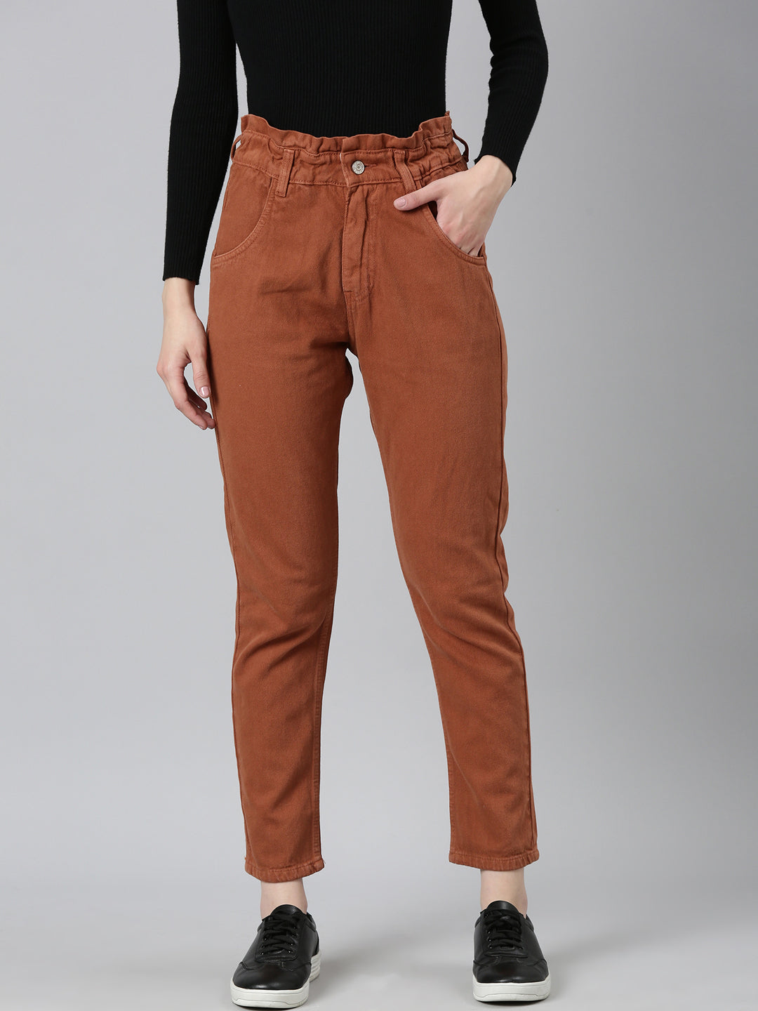 Women Rust Solid Regular Fit Denim Jeans