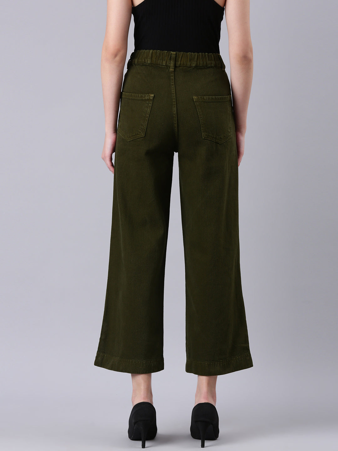 Women's Olive Wide Leg Acid Wash Denim Jeans