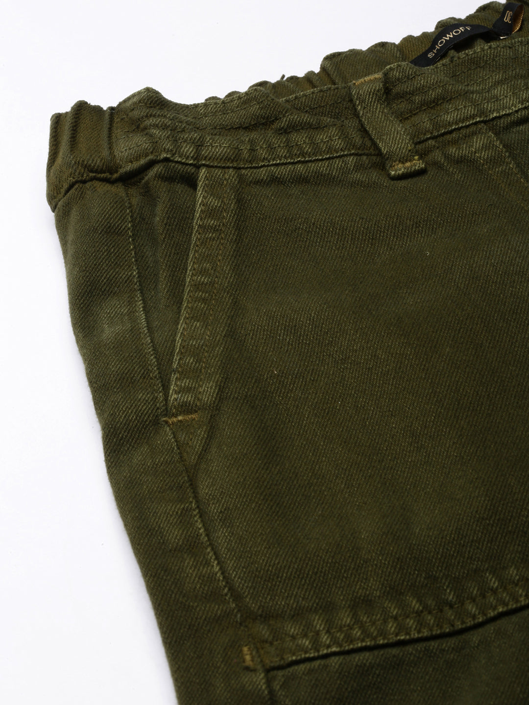 Women's Olive Wide Leg Acid Wash Denim Jeans