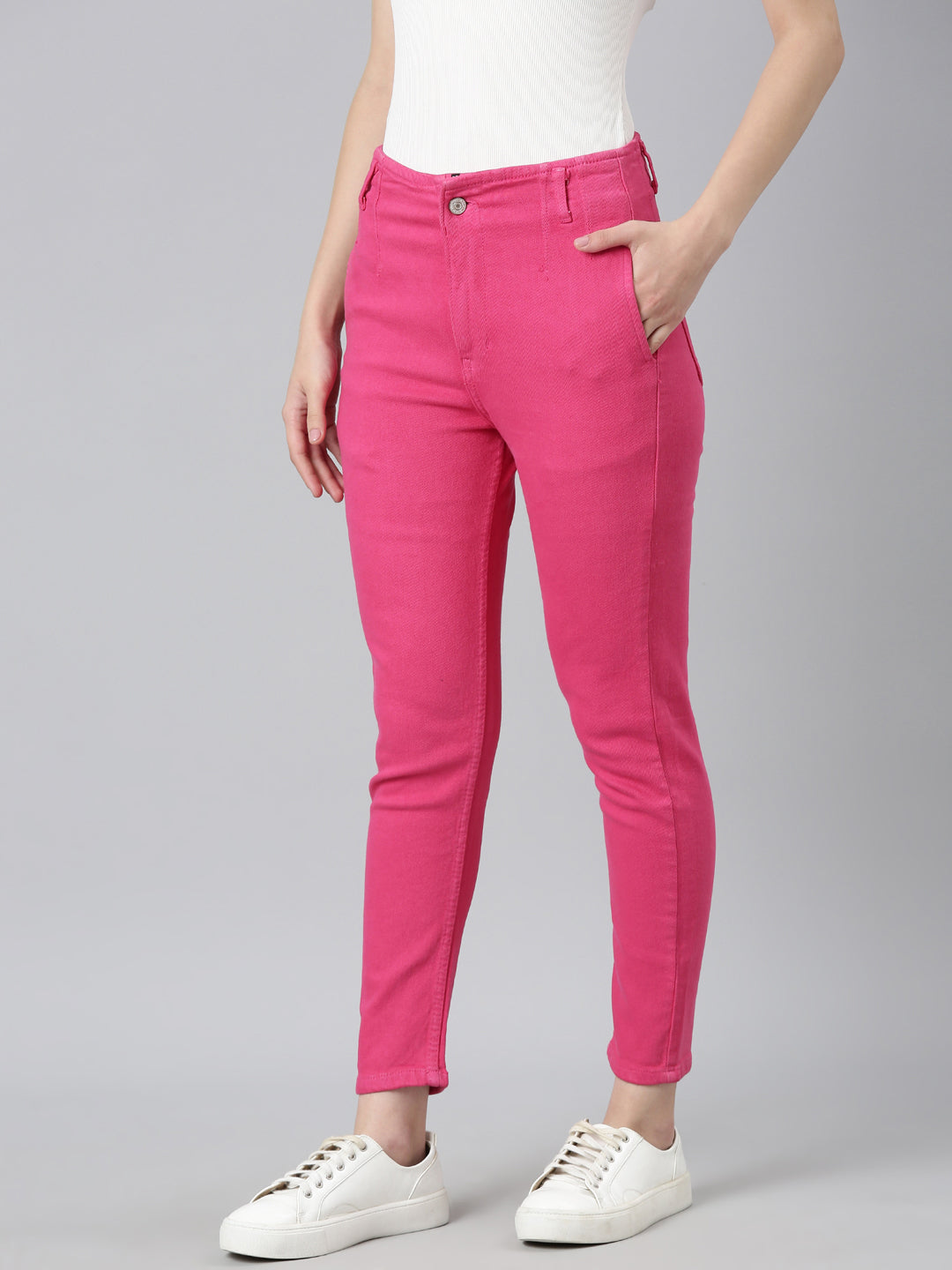 Women Fuchsia Solid Slim Fit Denim Jeans