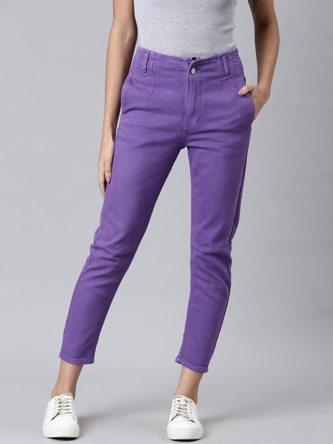 Women Lavender Solid Slim Fit Denim Jeans