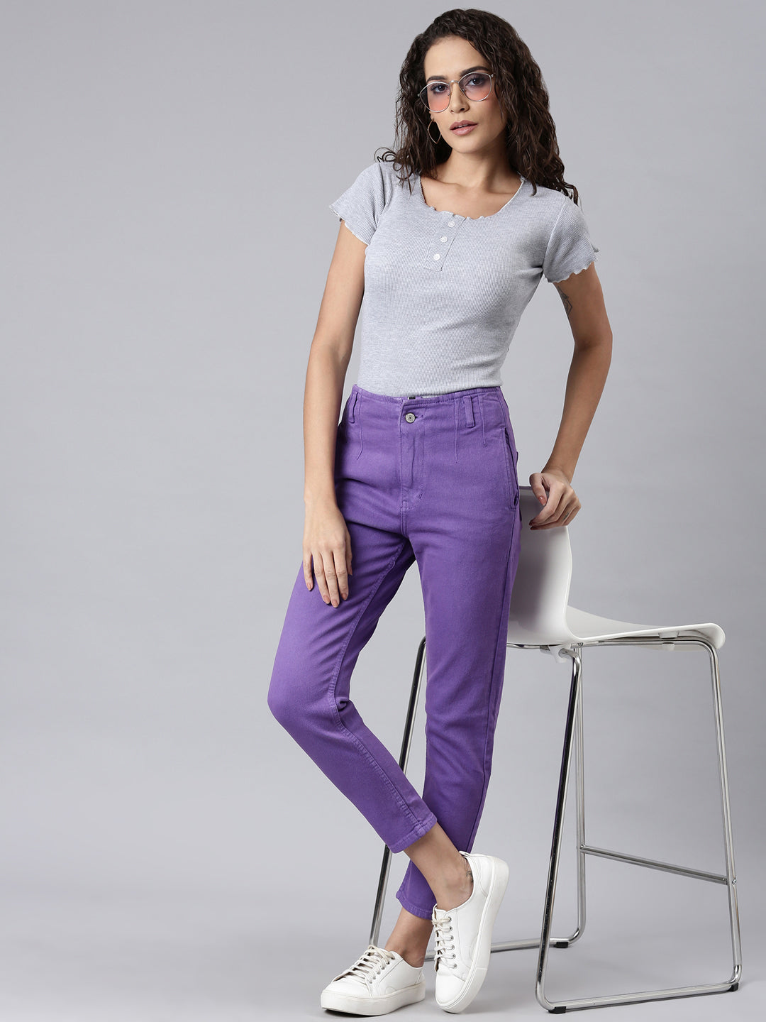 Women Lavender Solid Slim Fit Denim Jeans