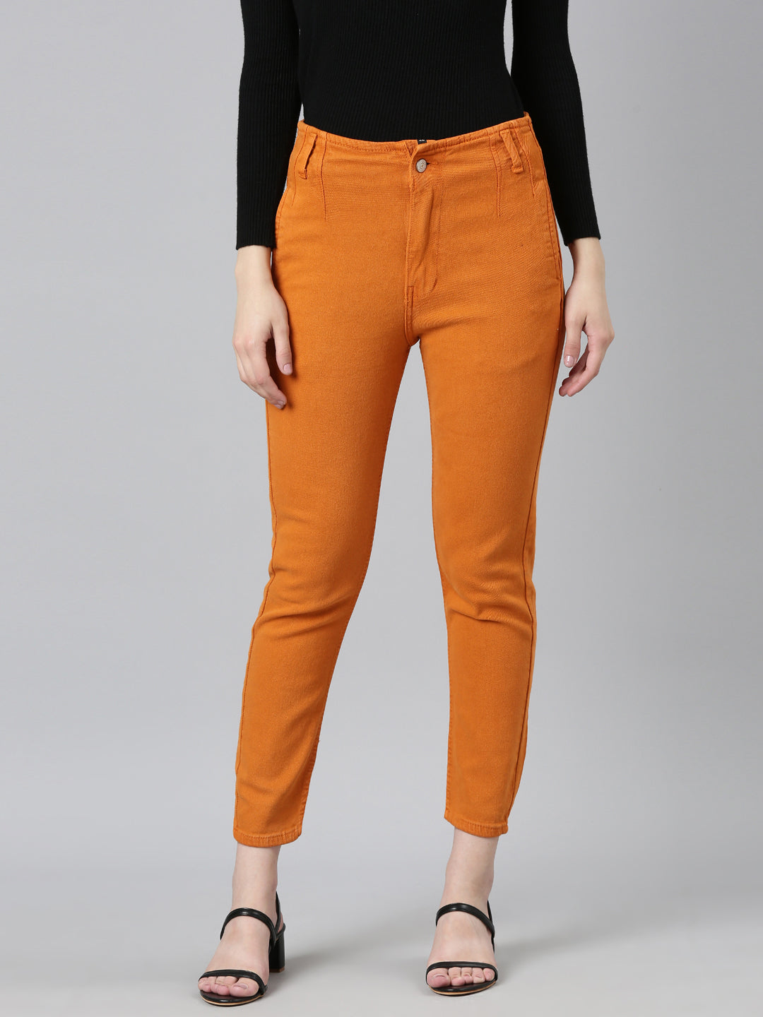 Women Mustard Solid Slim Fit Denim Jeans