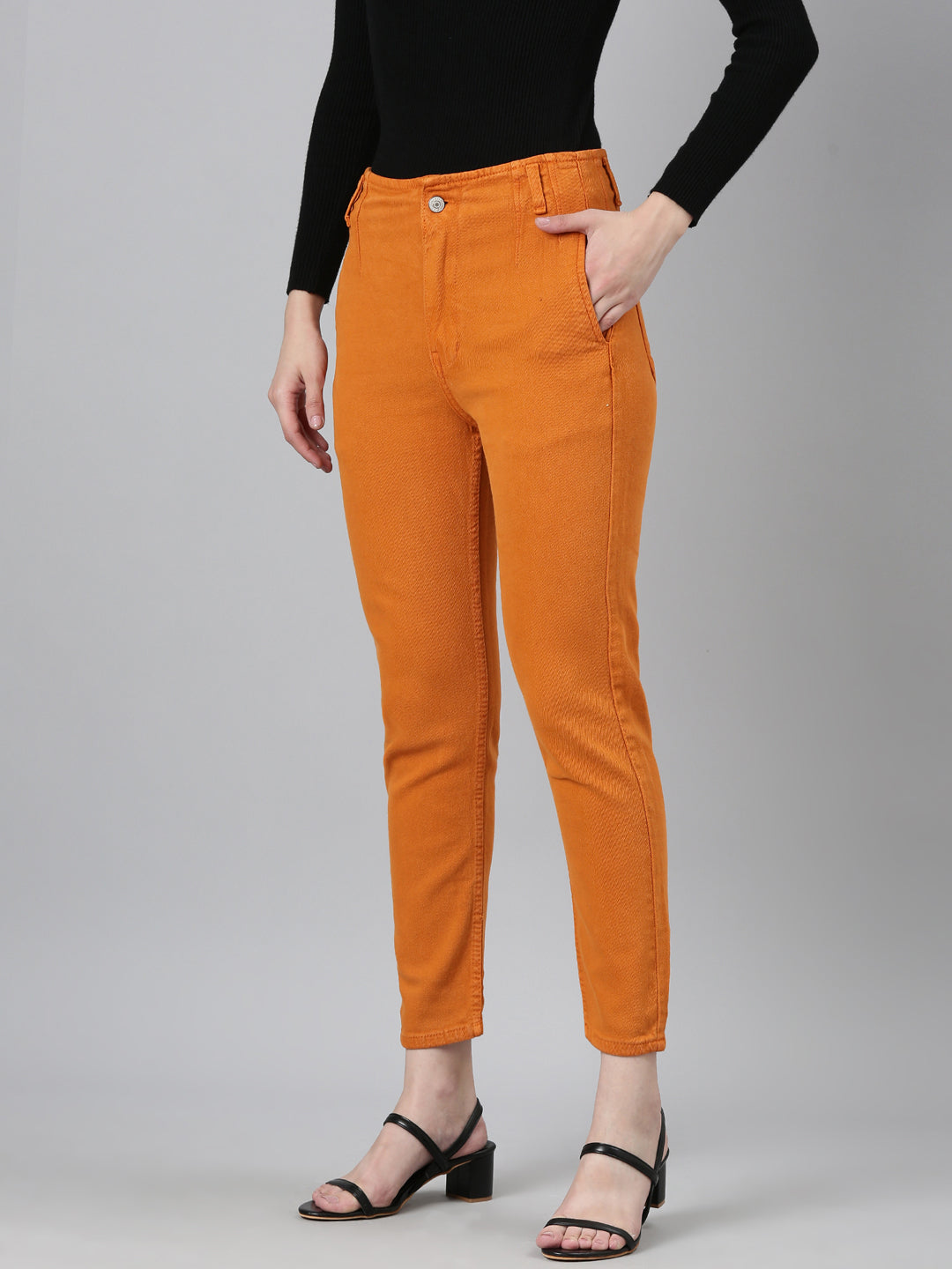 Women Mustard Solid Slim Fit Denim Jeans