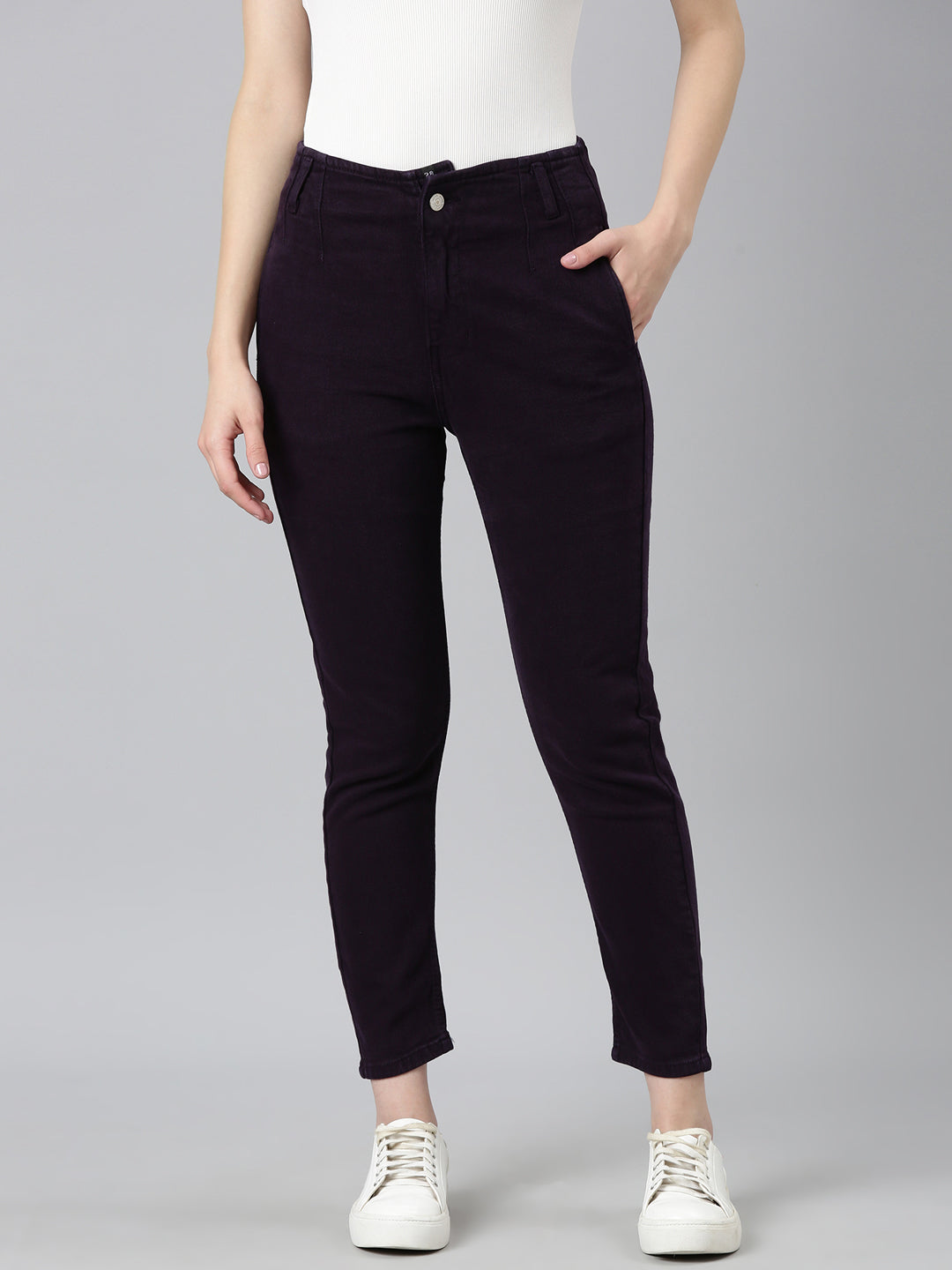 Women Purple Solid Slim Fit Denim Jeans