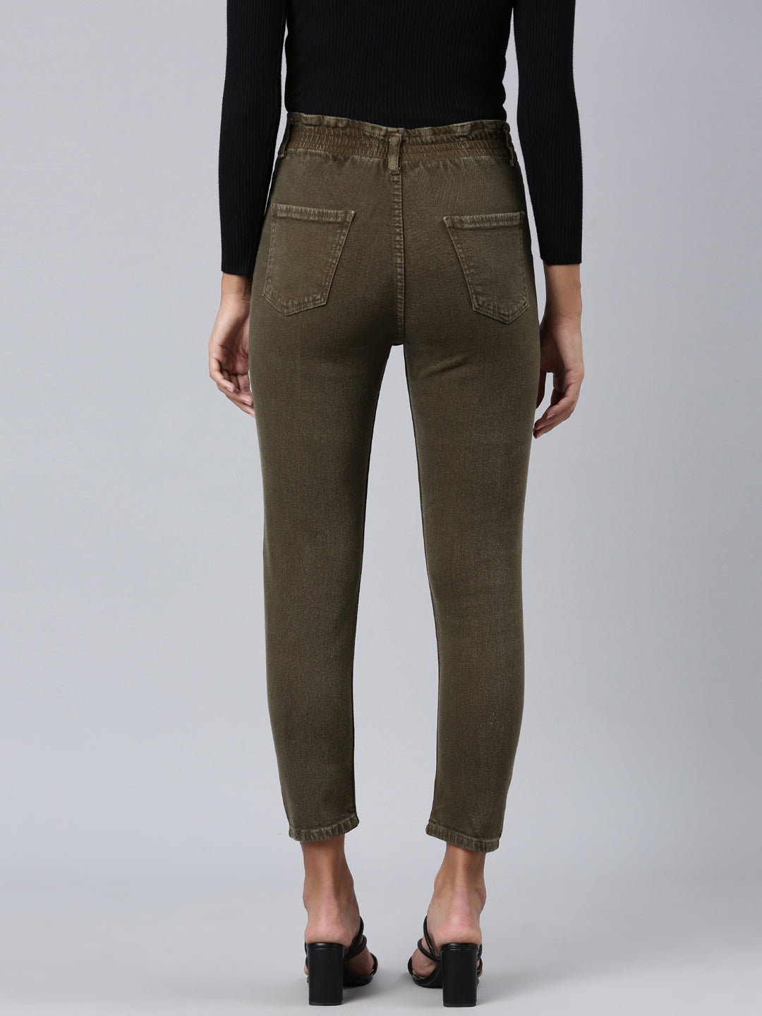 Women's Olive Mid Rise Mom Fit Denim Jeans