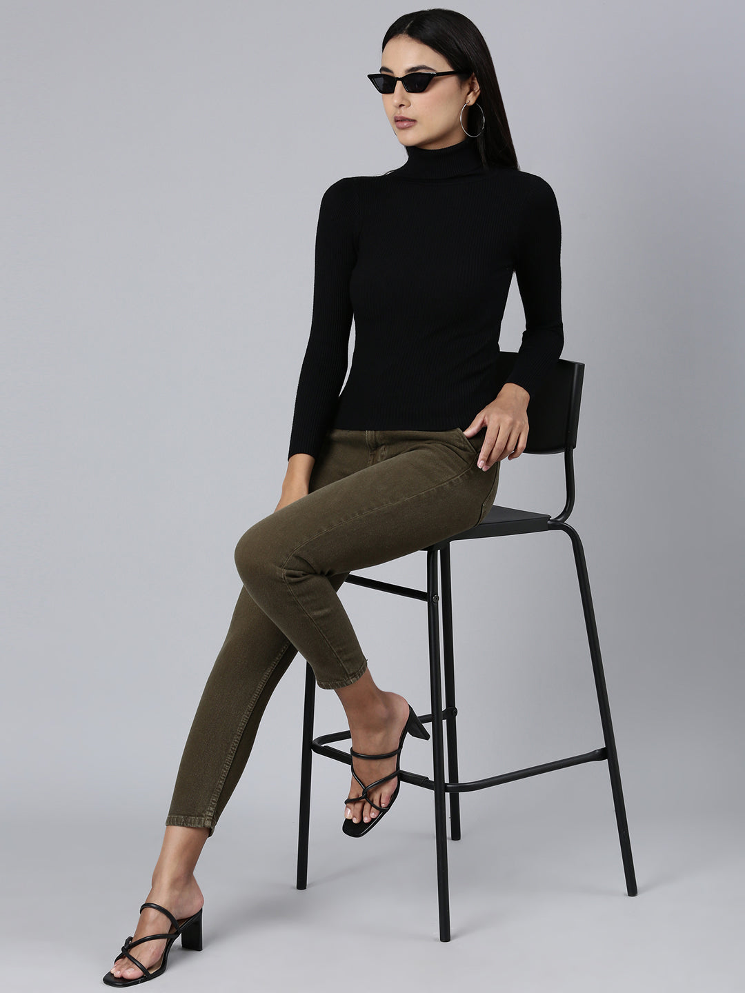 Women's Olive Mid Rise Mom Fit Denim Jeans