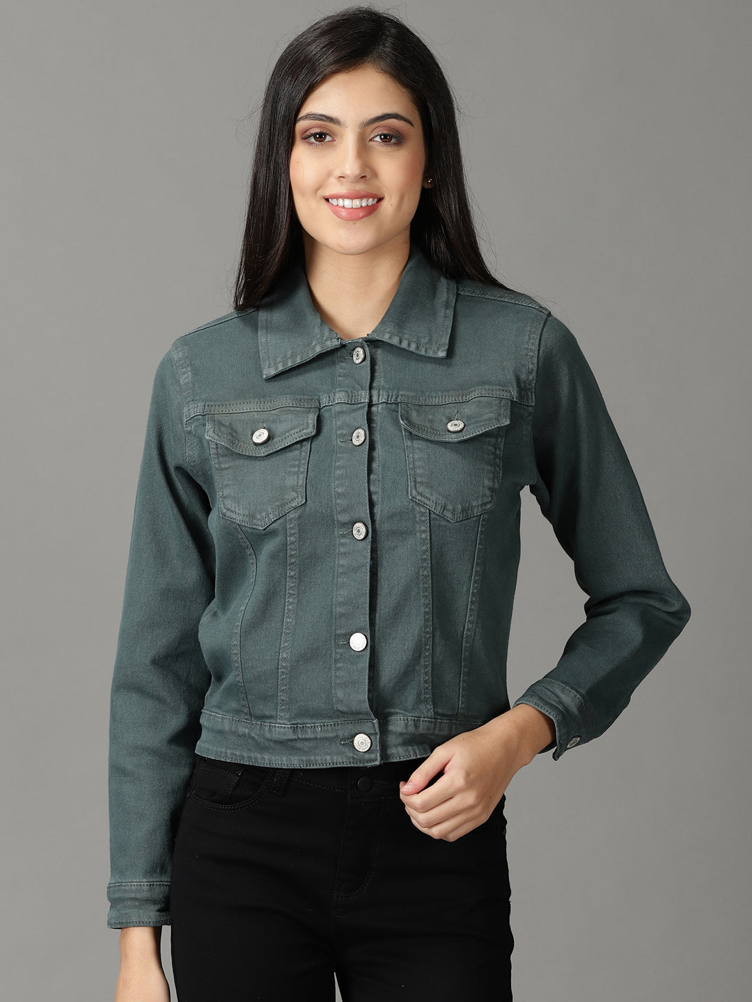 Women's Teal Solid Open Front Jacket