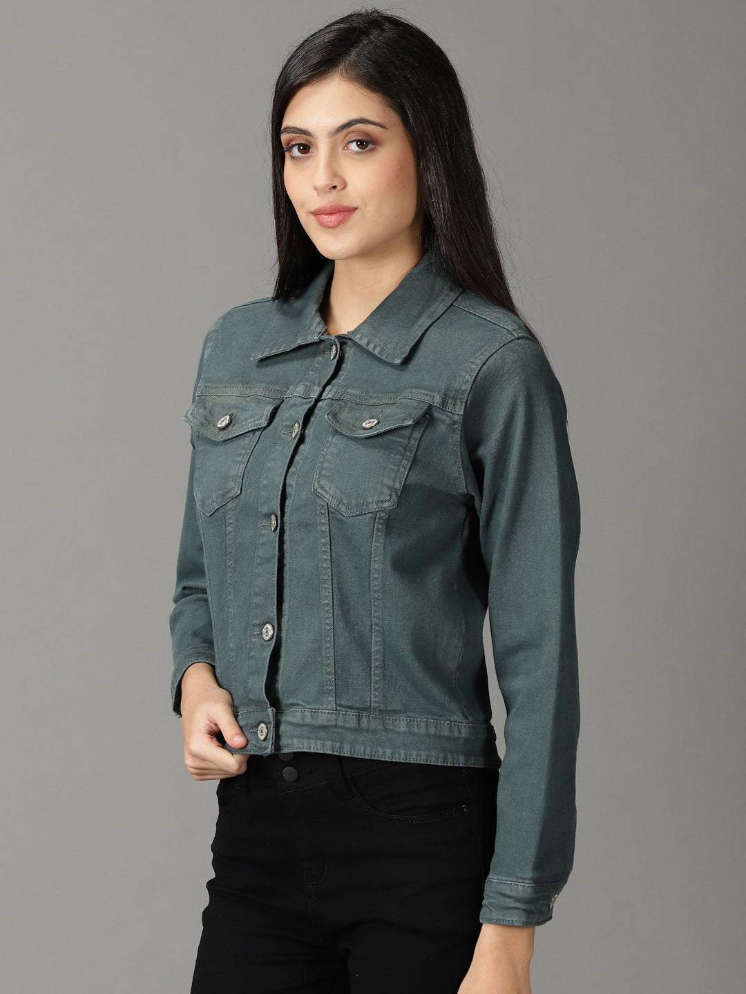 Women's Teal Solid Open Front Jacket