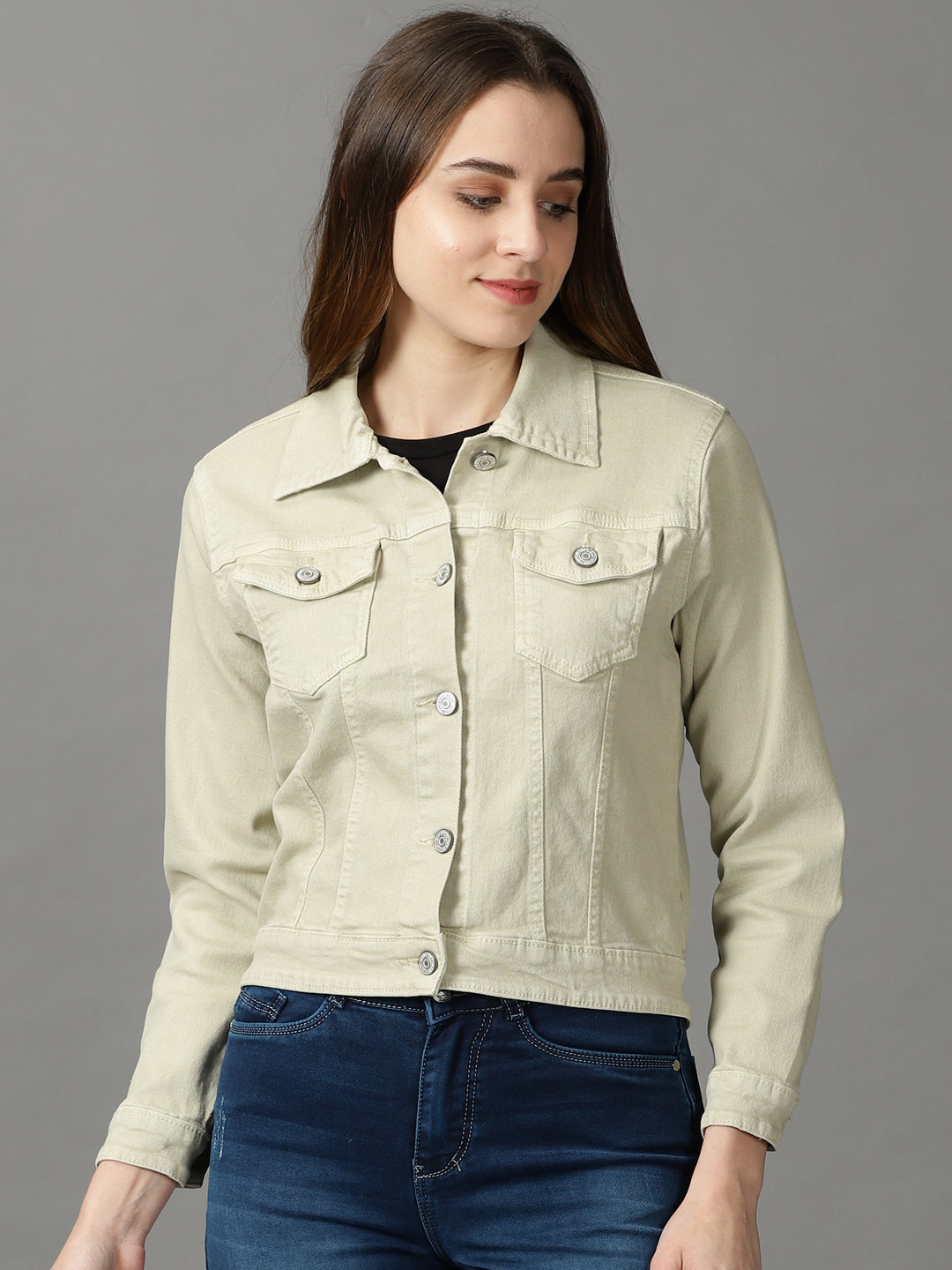 Women's Beige Solid Open Front Jacket