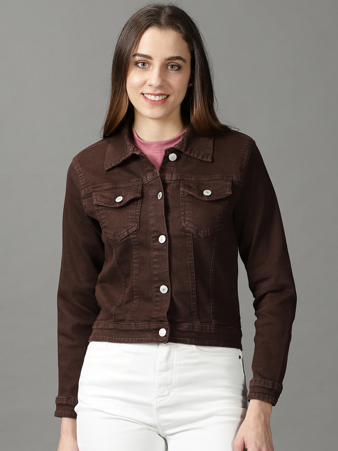 Women's Coffee Brown Solid Open Front Jacket