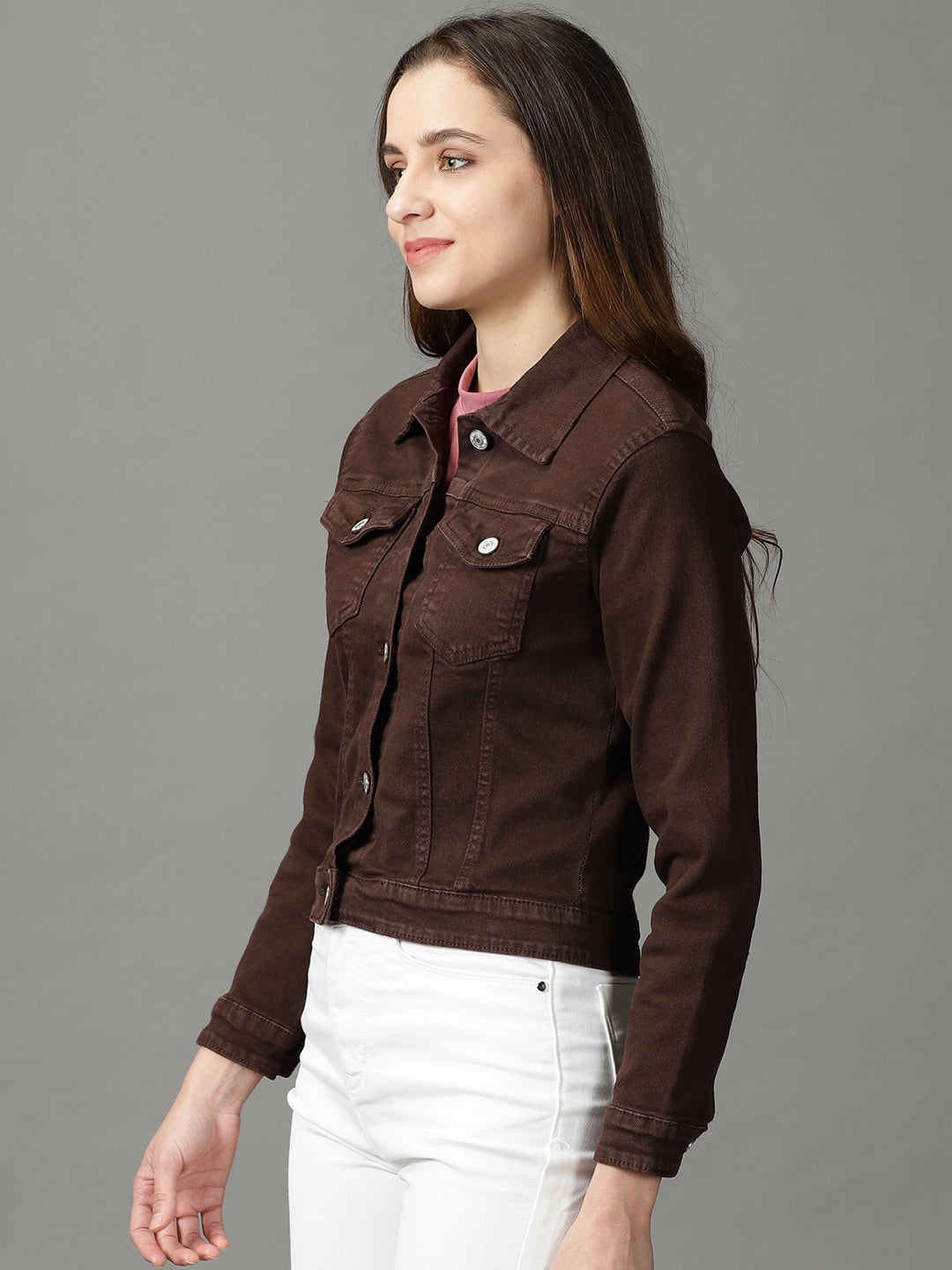 Women's Coffee Brown Solid Open Front Jacket