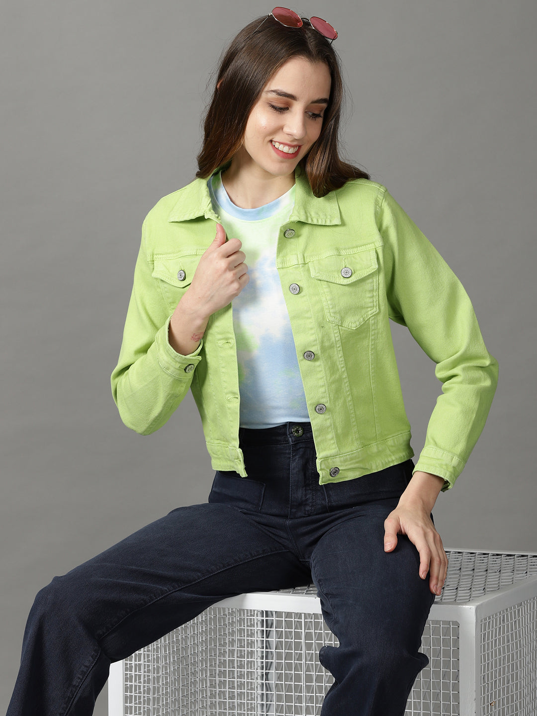 Women's Green Solid Open Front Jacket