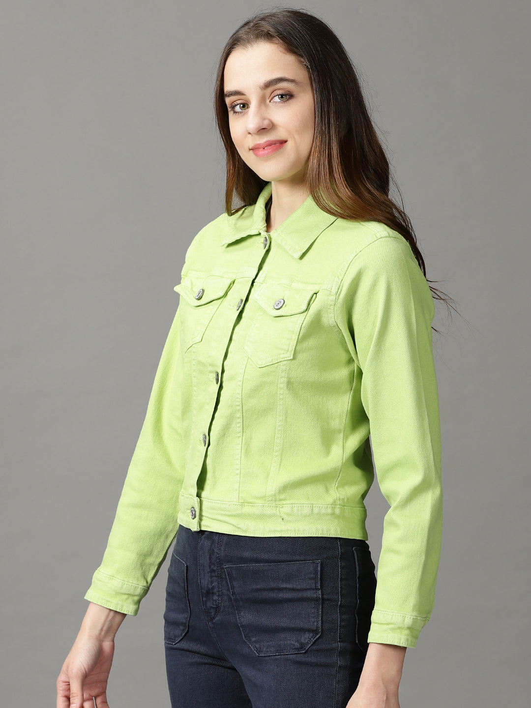 Women's Green Solid Open Front Jacket