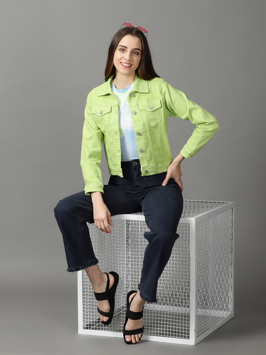 Women's Green Solid Open Front Jacket