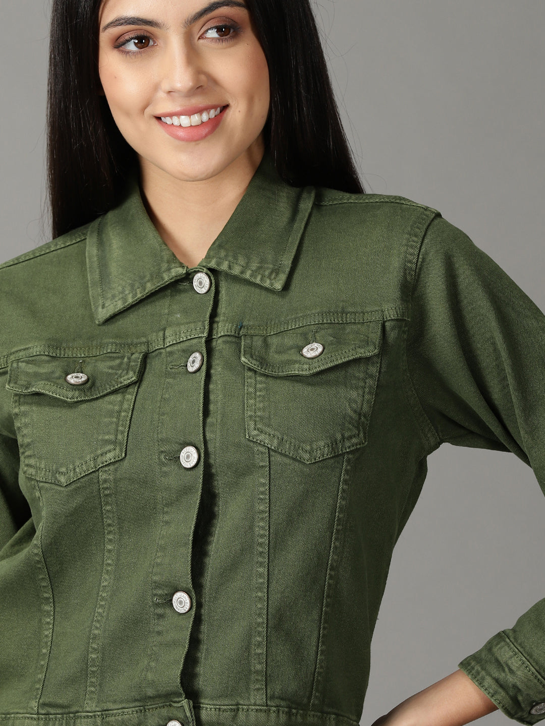 Women's Olive Solid Open Front Jacket